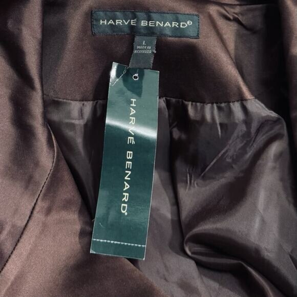 Harve Benard Jacket Women's Large Brown Satin Silky Tie Waist Button Up Blazer - Picture 5 of 9